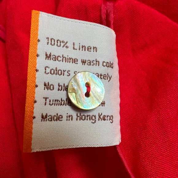 Fridaze Red Linen Button Front Pocketed Tunic Blouse L - Picture 6 of 13